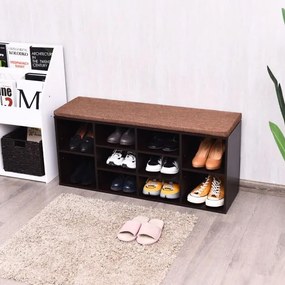 Banco Sapateira 104 x 30 x 48 cm com assento acolchoado Banco para trocar os sapatos Entrada Quarto Sala Castanha