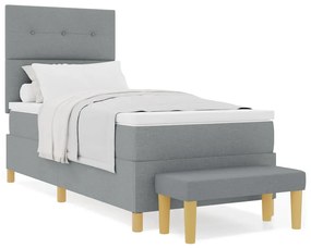 Cama Box com Colchão e Banco vidaXL Cinza Claro 100x200 cm Tecido