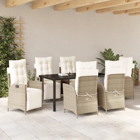 Conjunto de Jantar de Jardim de 7 Peças Bege Rattan Poly