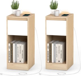 Conjunto de 2 Mesas de cabeceira estreita 30 x 25 x 59,5 cm bege-branco