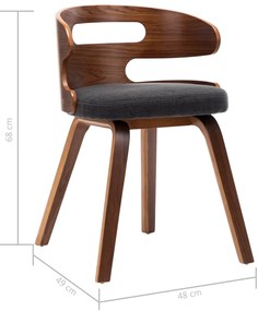 Cadeiras jantar 4 pcs madeira curvada e tecido cinzento-escuro