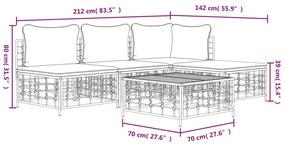 5 pcs conjunto lounge de jardim c/ almofadões vime PE antracite