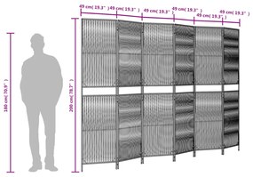 Biombo de divisão 6 painéis vime PE preto