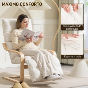 Poltrona de Sala com Apoio para os Pés Ajustável Estofada em Veludo com Estrutura de Madeira 67x93x105 cm Creme