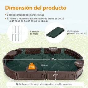 Caixa de areia infantil 183 cm para 4 crianças Kit caixa de areia ao ar livre com assentos à prova d'água para varanda e praia castanho