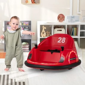 Carrinho de choques para crianças a bateria 6V com luzes LED Ligação sem fios Música e som 360° Vermelho
