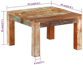 Mesa de centro 55x55x35 cm madeira recuperada maciça