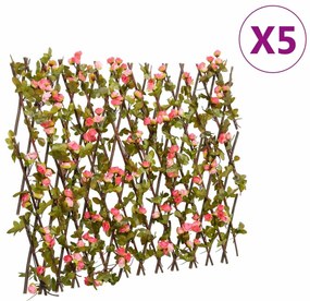Treliça hera artificial extensível 5 pcs 180x60 cm rosa escuro