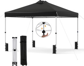 Tenda dobrável 3x3 m com 4 x Sacos de areia de montagem instantânea com 1 botão campismo, feiras, eventos e Saco com rodas Preta