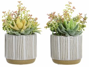 Planta Decorativa DKD Home Decor Amarelo Verde Grés Polipropileno (PP) (14 x 14 x 21 cm) (2 pcs)