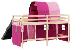 Cama alta para criança com túnel 90x200 cm pinho maciço rosa