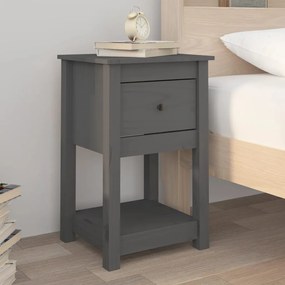 vidaXL Mesa de cabeceira 40x35x61,5 cm madeira de pinho maciça cinza