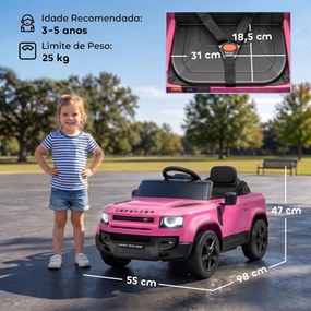 Carro Elétrico SUV para Crianças Land Rover Defender 12 V com Comando à Distância, Suspensão e Arranque Suave, Rosa