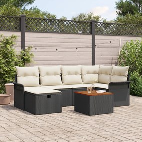 vidaXL Conjunto de sofá de 7 peças com almofadas em polyrattan preto