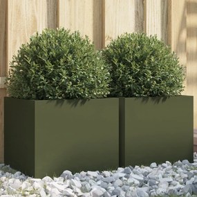 vidaXL Vasos/floreiras 2 pcs 32x30x29 cm aço verde azeitona