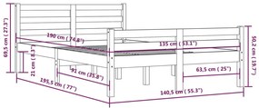 Estrutura de cama casal 135x190 cm madeira maciça