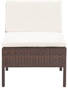 3 pcs conjunto lounge jardim c/ almofadões vime PE castanho