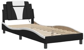 Estrutura cama c/ luzes LED 90x200 cm couro artif. preto/branco