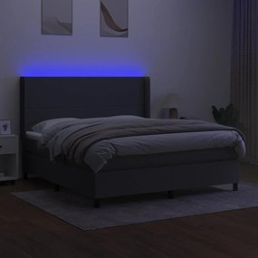 Cama box spring c/ colchão e LED 180x200 cm tecido cinza-escuro