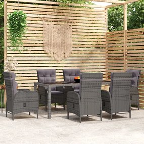 vidaXL 7 pcs conjunto de jantar para jardim vime PE cinzento