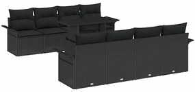 Conjunto de Sofá de Jardim vidaXL de 9 Peças com Almofadas Preto Ratta