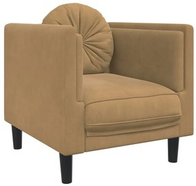 3 pcs conjunto de sofás com almofadas veludo castanho