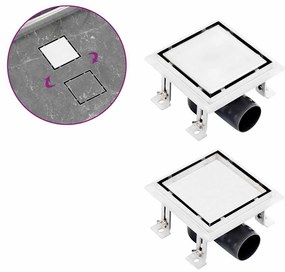vidaXL Ralo chuveiro tampa plana/inserção ladrilho 15x15 cm aço inox.