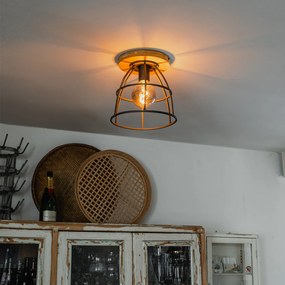 Candeeiro de teto industrial cinzento escuro com madeira - Arthur