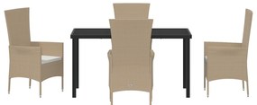 Conjunto de Jantar para Jardim vidaXL com Acolchoados Bege de Rattan