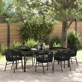 vidaXL Conjunto de Jantar de Jardim de 7 Peças - Rattan Poliéster Preto