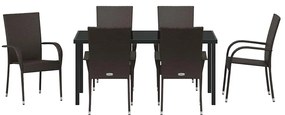 Conjunto de Jantar para Jardim 7 pcs Castanho Rattan de PE