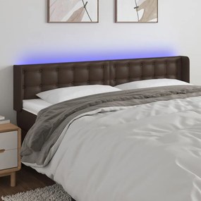 Cabeceira cama c/ LED 163x16x78/88 cm couro artificial castanho