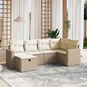 vidaXL 6 pcs conjunto de sofás p/ jardim com almofadões vime PE bege