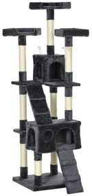 PawHut Arranhador para Gatos Grande 49x49x173 cm com Múltiplos Níveis Cavernas e Brinquedos Suspensos Cinza Escuro