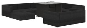 10 pcs conjunto lounge de jardim c/ almofadões vime PE preto