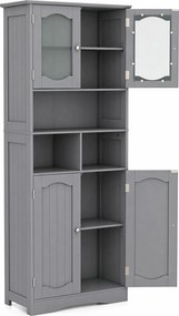 Armário de Casa de Banho, 60 x 30 x 148,5 cm, Portas de Vidro Fosco, Cinzento