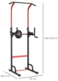HOMCOM Torre de abdominais para Ginásio Ajustável em altura com tubo de aço de 6 furos Suporta até 120 kg 94x80,5x180-230 cm Preto
