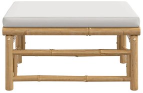 Apoio de pés para jardim bambu com almofadões cinzento-claro