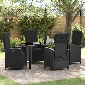 Conjunto de Jantar de 5 Peças vidaXL com Almofadas Rattan Preto