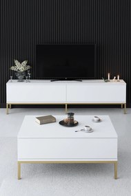 Conjunto de Mobiliário de Sala Lord – Branco/Dourado – Tv Stand: 180x4