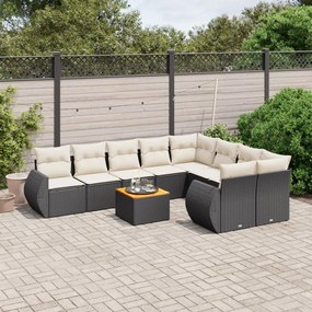 10 pcs conjunto sofás de jardim c/ almofadões vime PE preto