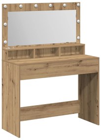 Mesa de Maquilhagem  com Luzes LED em Carvalho Artesanal, 100x41x135 c