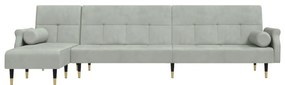 Sofá-cama em forma de L 271x140x70 cm veludo cinzento-claro