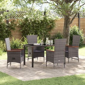 vidaXL Conjunto de Jantar Jardim 5 Peças com Almofadas Cinza Vime PE