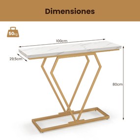 Mesa de consola estreita em mármore sintético com moldura geométrica em forma de diamante 100 cm Anti-ponta para corredor de entrada Sala de estar Bra