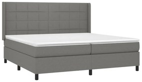 Cama box spring c/ colchão e LED 200x200 cm tecido cinza-escuro