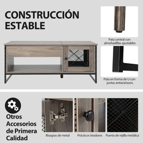 Mesa de centro com tampo elevável com compartimento e Armário de 2 portas 106 x 55 x 44,5 cm Cinzenta