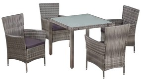 5 pcs conjunto jantar exterior c/ almofadões vime PE cinzento