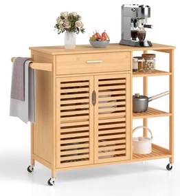 Carrinho de bar com rodas para servir cozinha com bandeja removível - marrom rústico