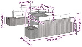 Conjunto de jantar de jardim com 8 peças e almofadas cinzas em polyrat